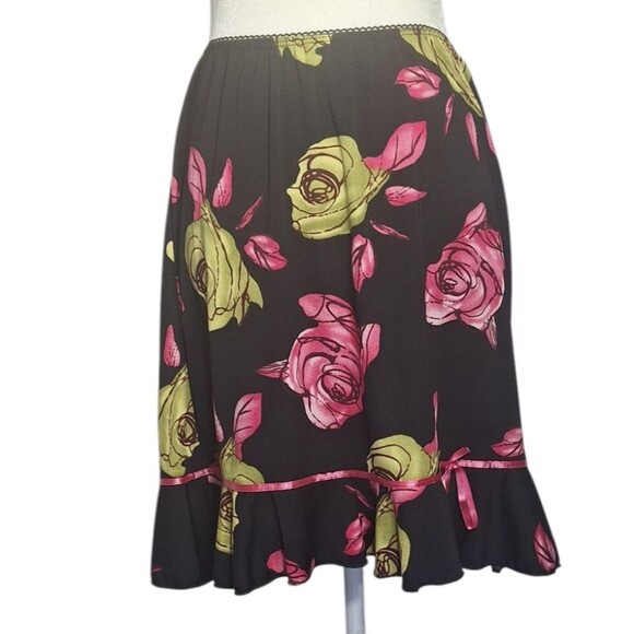 Torrid Womens Skater Skirt Officecore Floral Pink Ribbon Trim Flowy Retro Large - Picture 1 of 10
